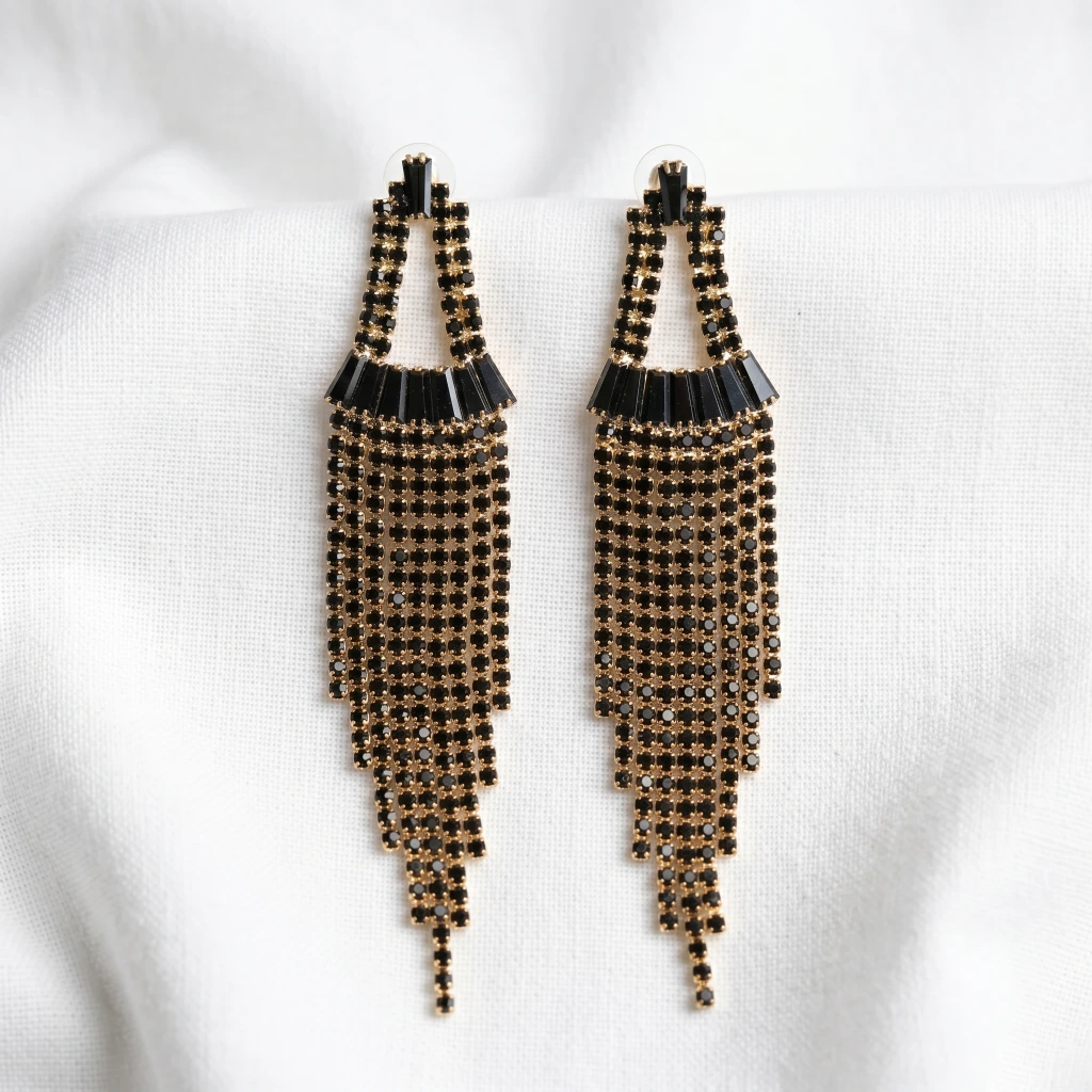 QDORA Black Stone Chandelier Earrings image 2