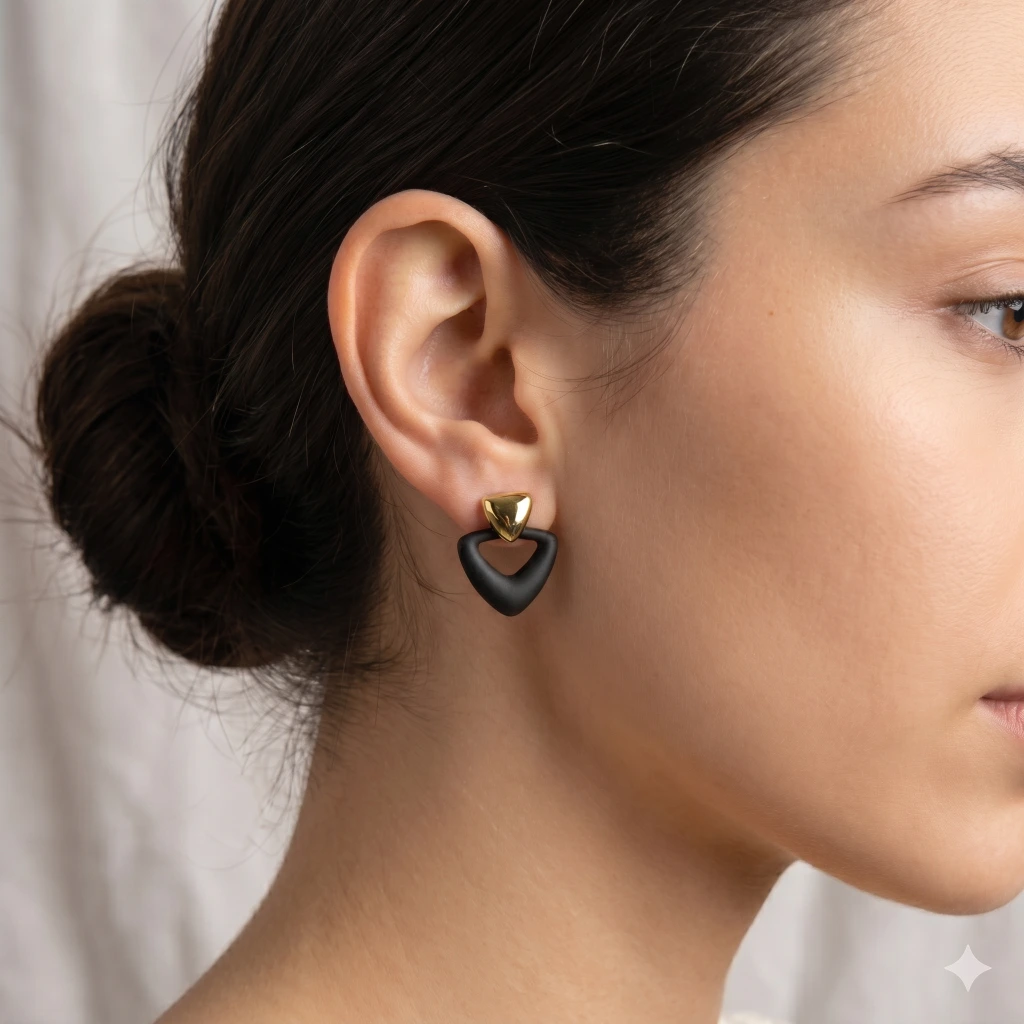 QDORA Gold Black Matte Triangle Drop Earrings image 2