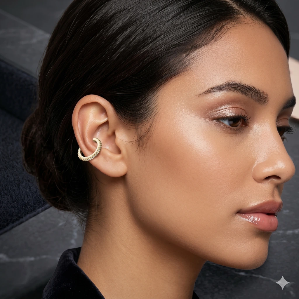 QDORA Gold Textured Crystal Ear Cuff image 2