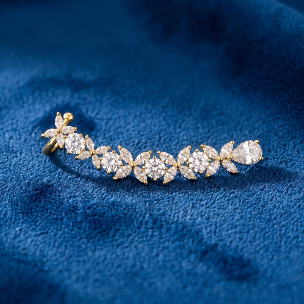 QDORA Gold Marquise Crystal Floral Ear Climber image 1