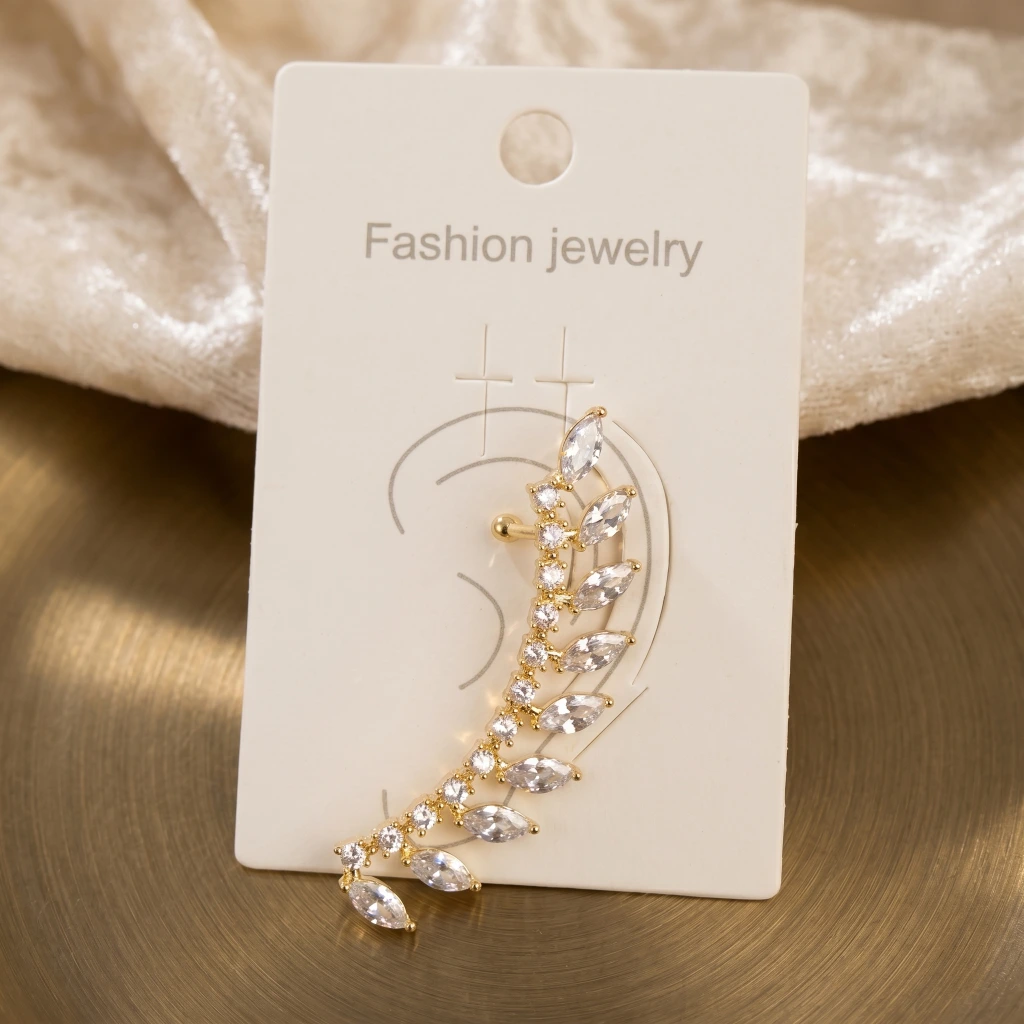 QDORA Gold Marquise Crystal Leaf Ear Climber image 1