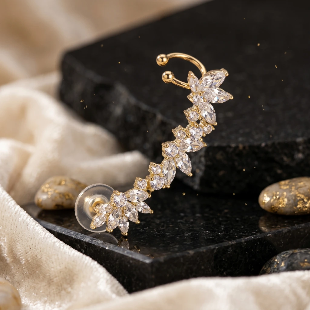 QDORA Gold Marquise Crystal Leaf Ear Climber image 2