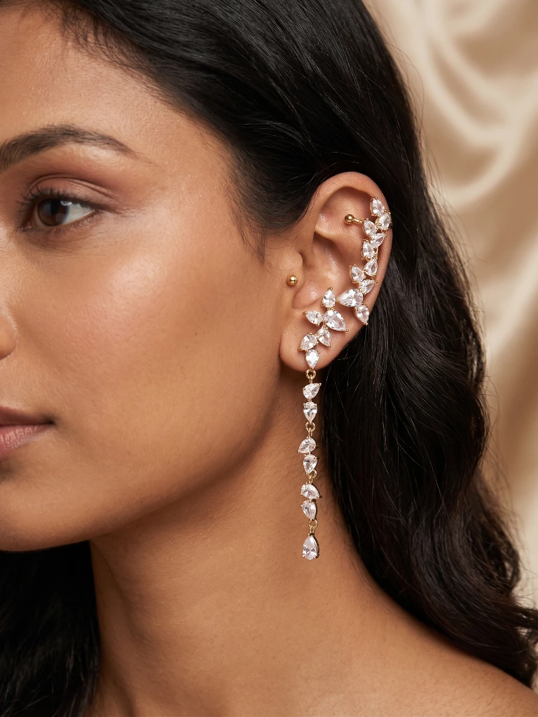 QDORA Gold Marquise Crystal Ear Climber image 2