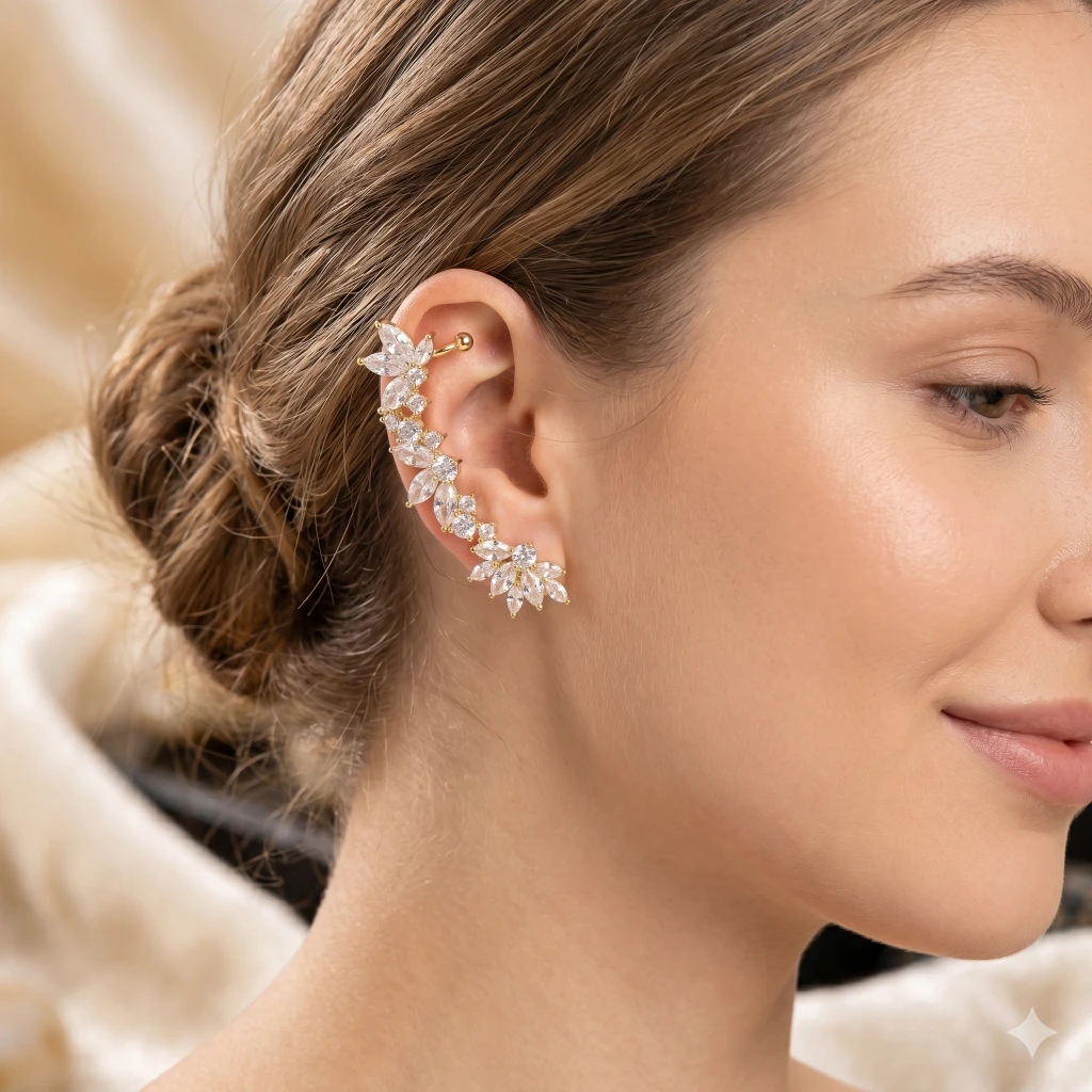 QDORA Gold Marquise Crystal Leaf Ear Climber image 1