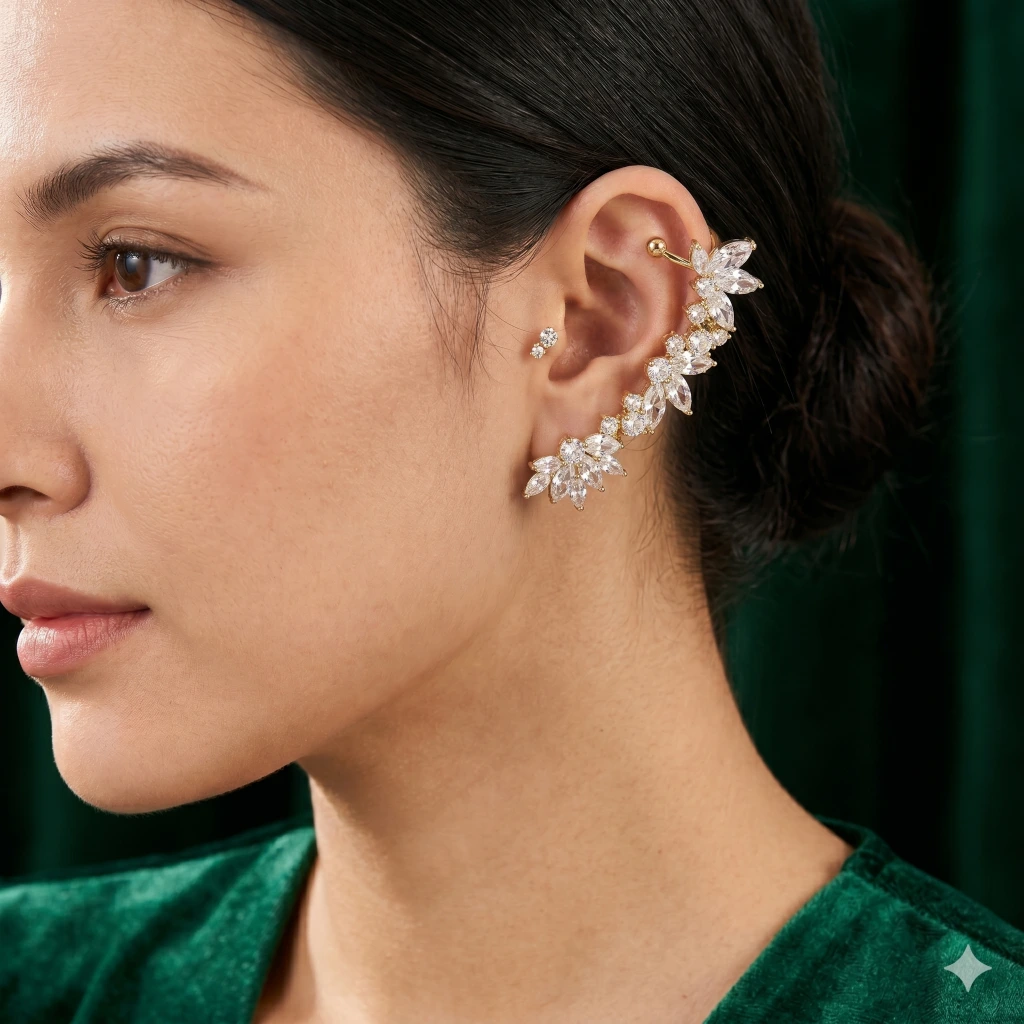 QDORA Gold Marquise Crystal Leaf Ear Climber image 3