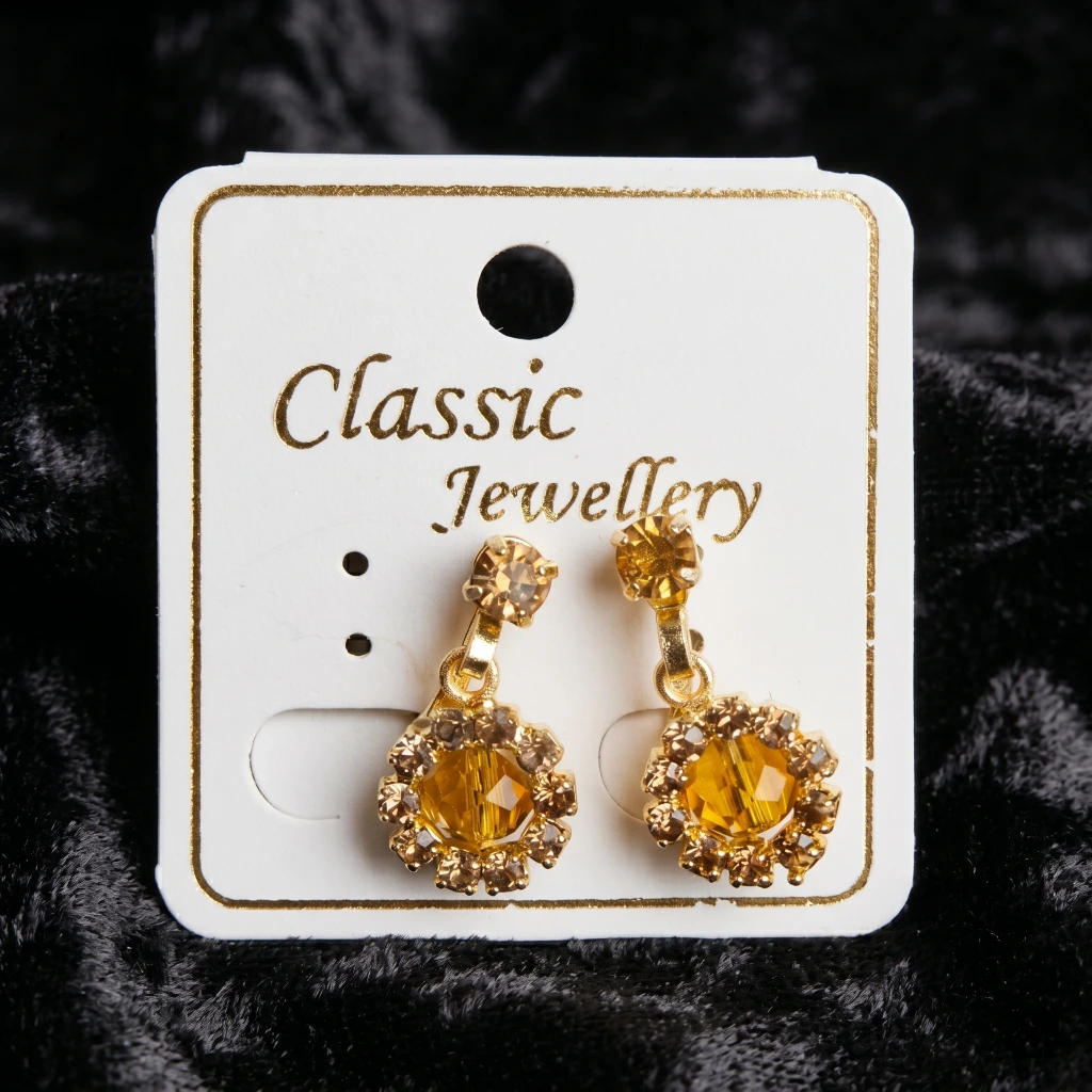 QDORA Gold Amber Crystal Halo Non Piercing Drop Studs image 1