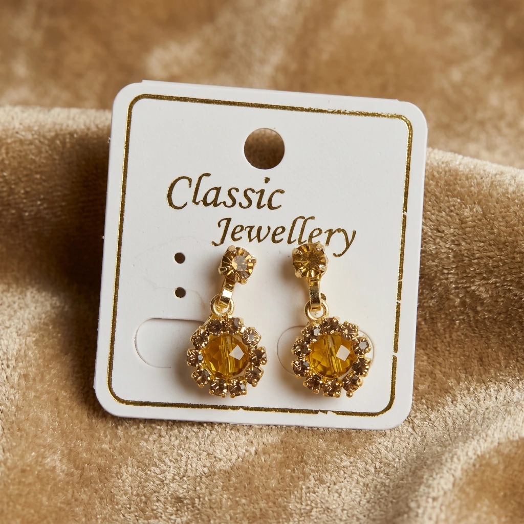 QDORA Gold Amber Crystal Halo Non Piercing Drop Studs image 2