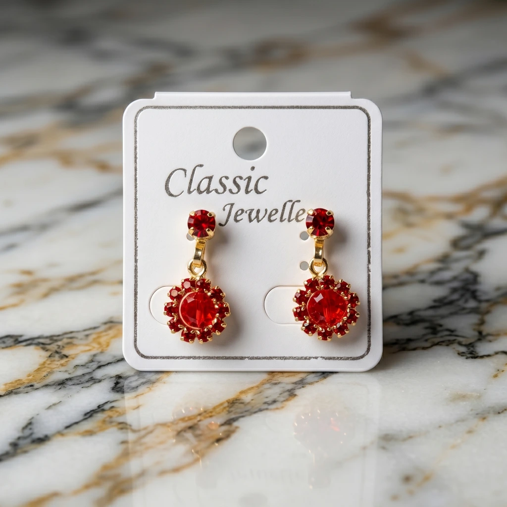QDORA Gold Red Crystal Halo Non Piercing Drop Studs image 1