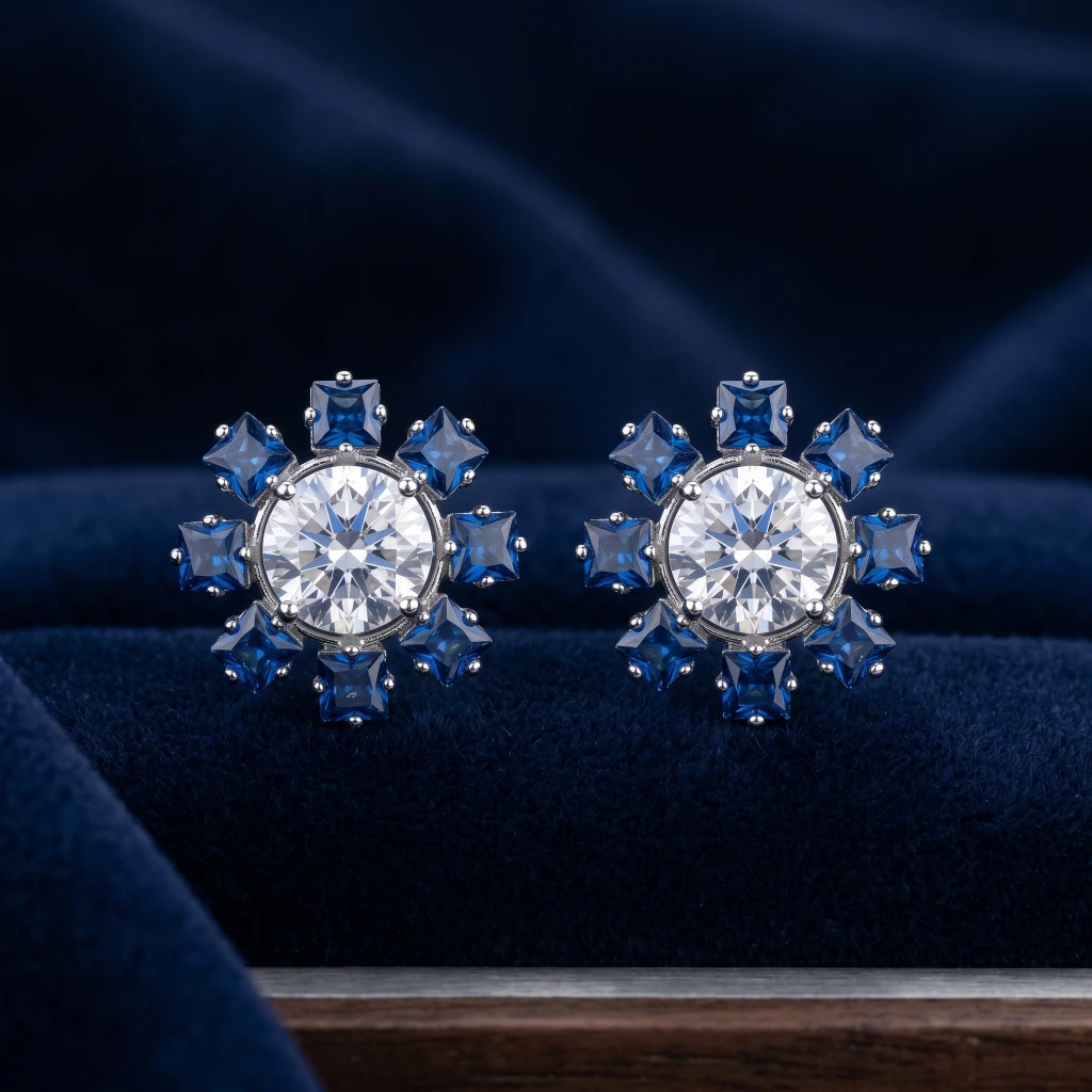 QDORA Silver Blue Crystal Halo Studs image 3