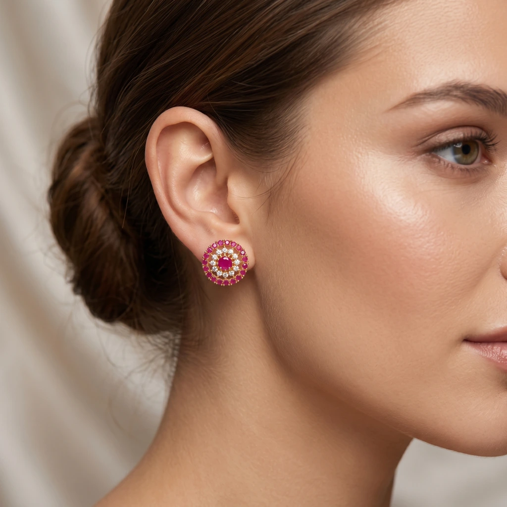 QDORA Gold Ruby Crystal Cluster Studs image 2