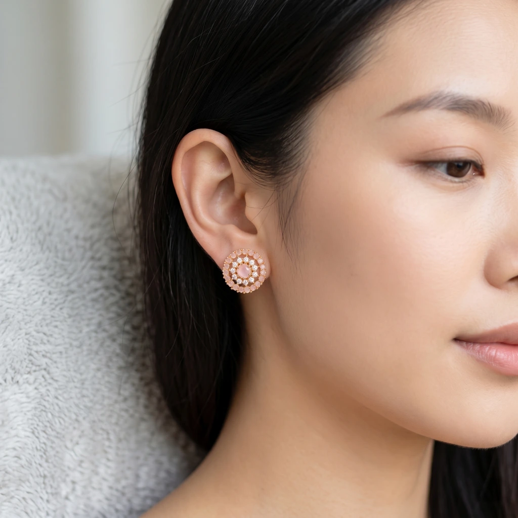 QDORA Gold Pink Stone Cluster Studs image 2
