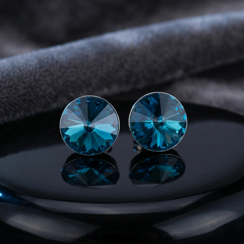 QDORA Silver Blue Crystal Solitaire Studs image 2