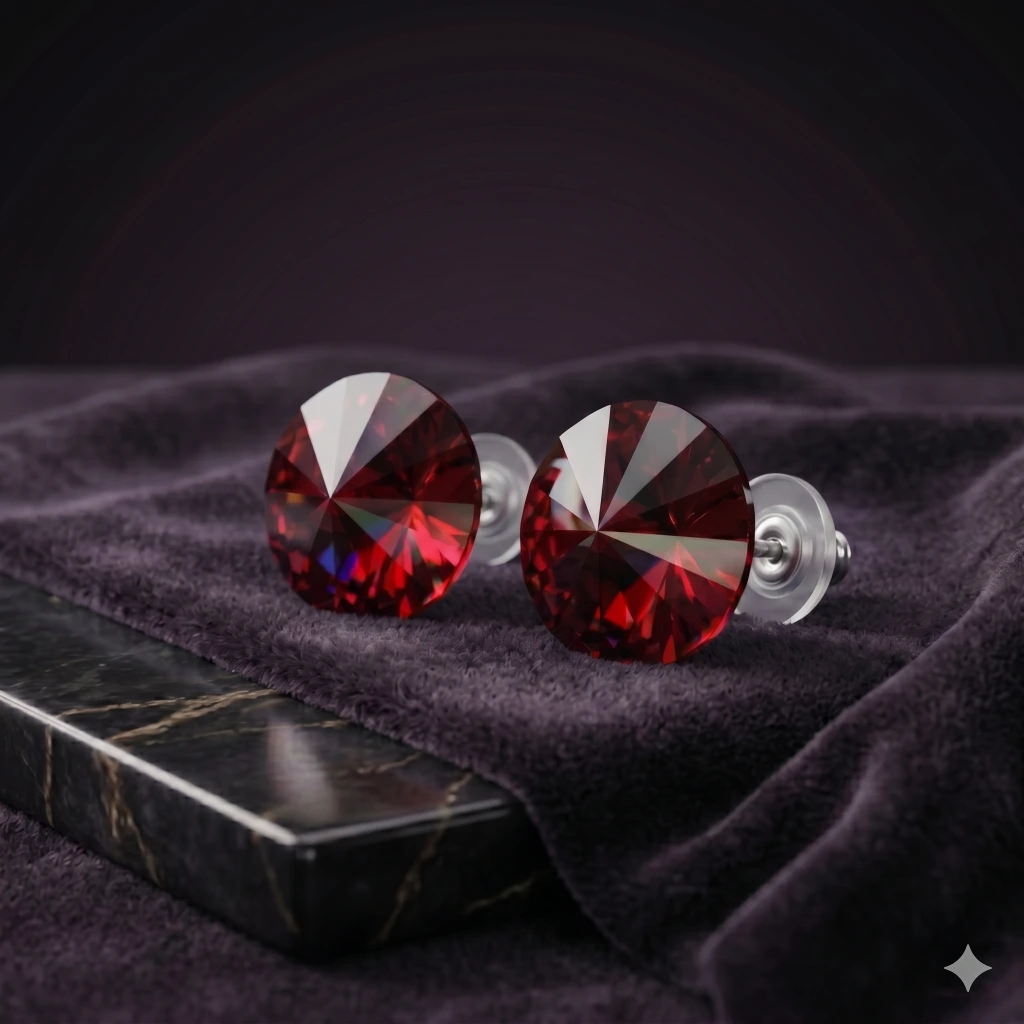 QDORA Red Crystal Solitaire Studs image 2
