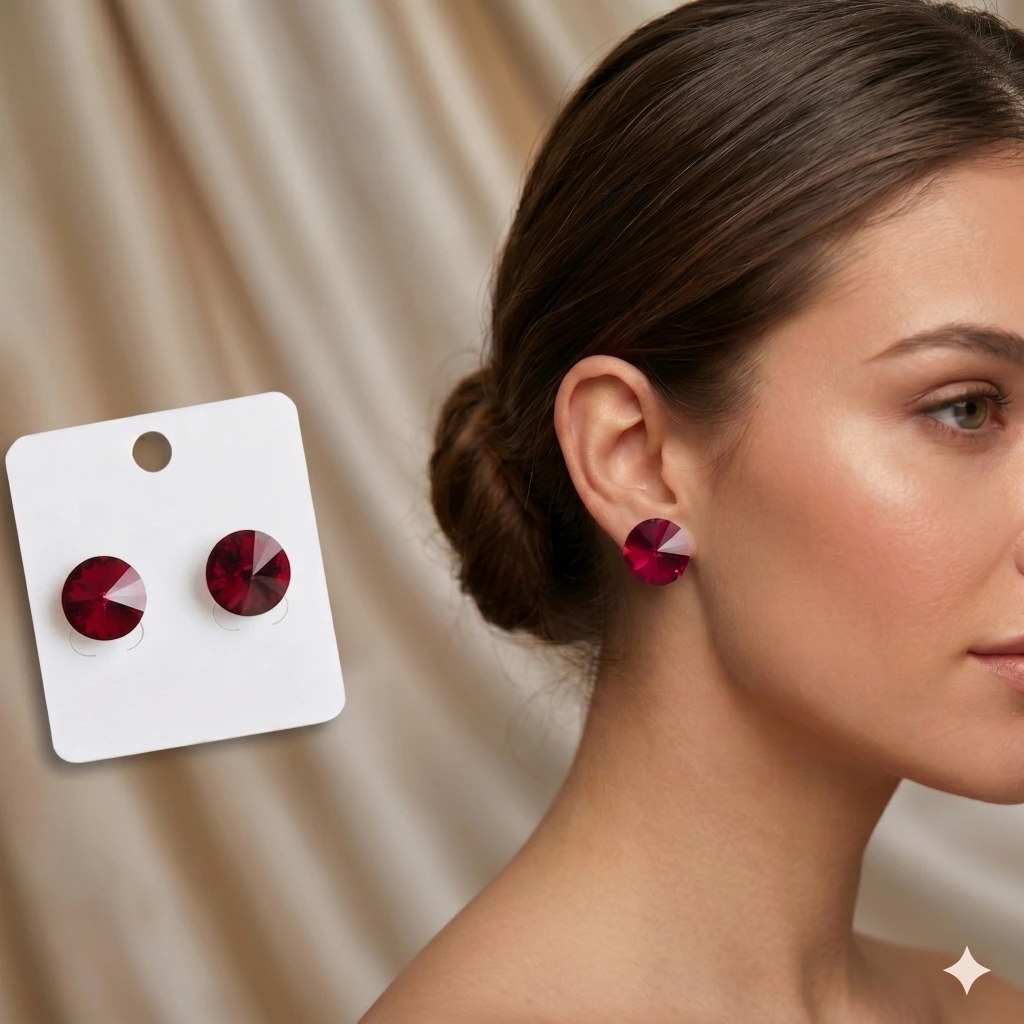 QDORA Red Crystal Solitaire Studs
