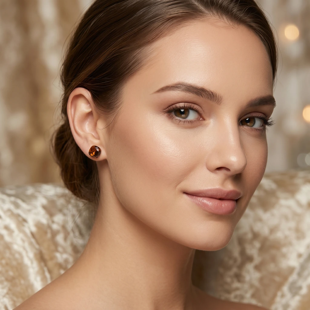 QDORA Amber Cushion Cut Solitaire Studs image 2