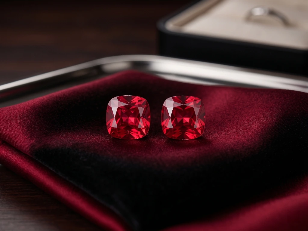 QDORA Red Cushion Cut Solitaire Studs image 3