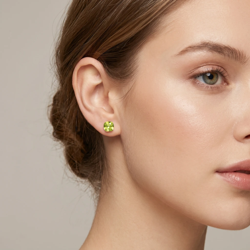 QDORA Green Cushion Cut Solitaire Studs image 2