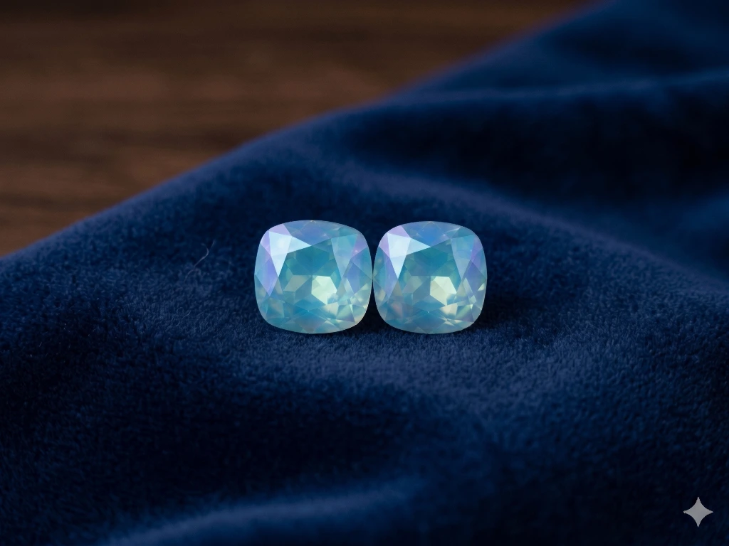 QDORA Blue Opal Cushion Cut Studs image 2