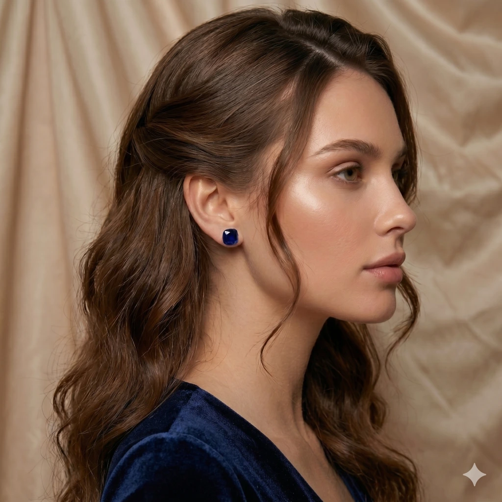 QDORA Blue Cushion Cut Solitaire Studs image 2