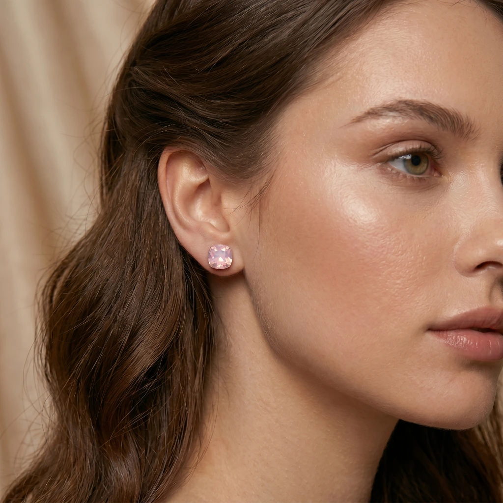 QDORA Pink Cushion Cut Solitaire Studs image 2
