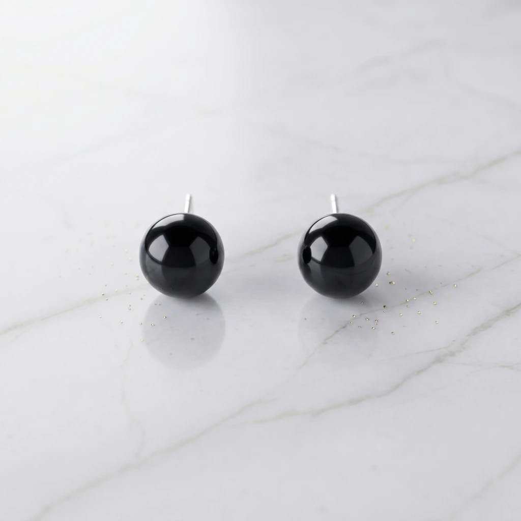 QDORA Silver Black Stone Round Studs image 2