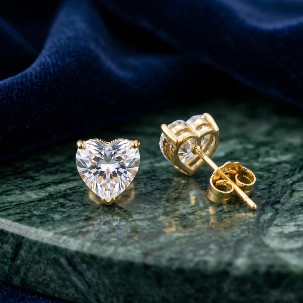 QDORA Gold White Crystal Heart Studs image 1
