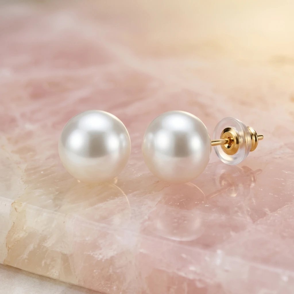QDORA Gold White Pearl Ear Studs image 2