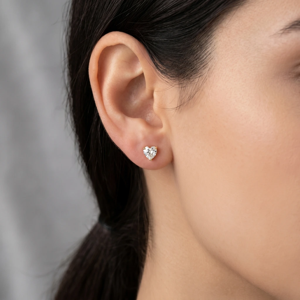 QDORA Gold White Crystal Heart Studs image 2