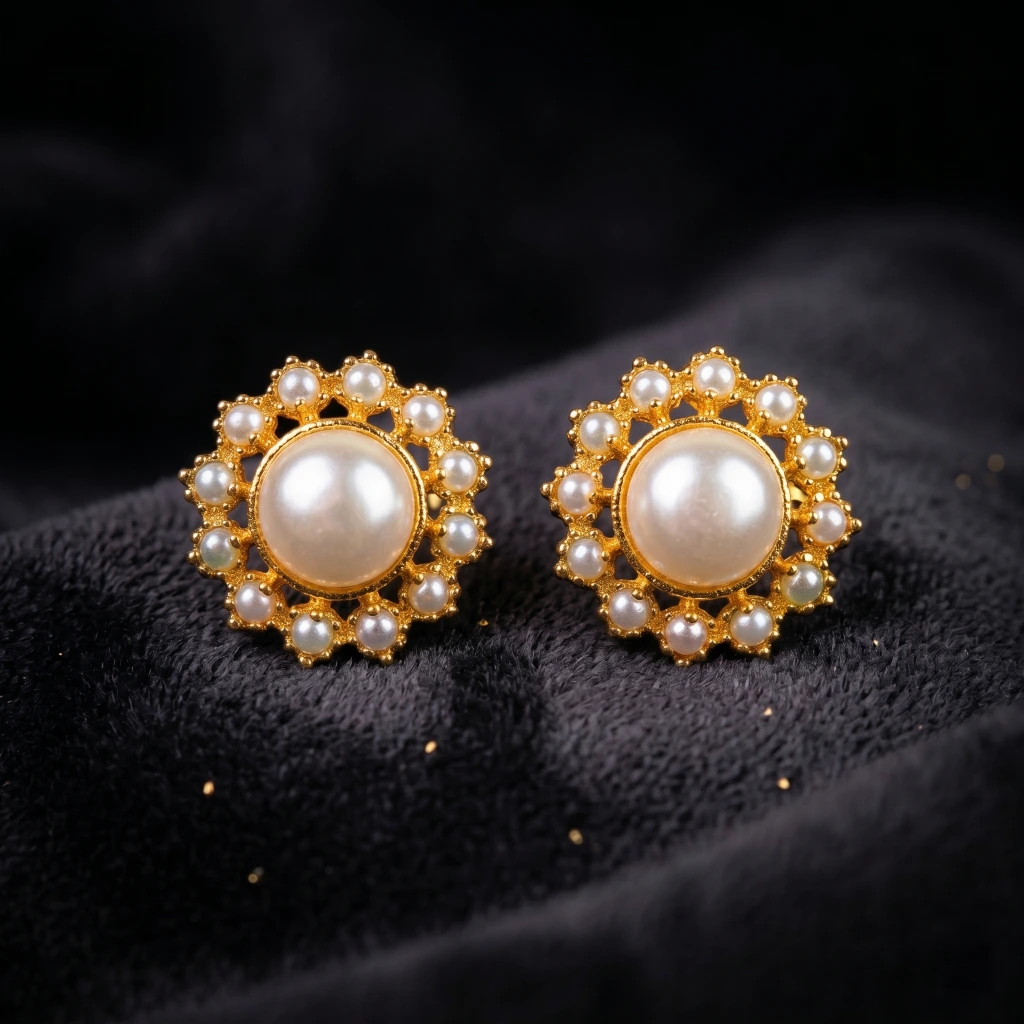 QDORA Gold White Pearl Halo Studs image 2