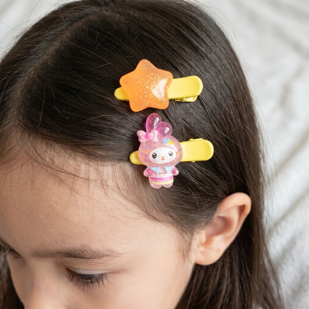 QDORA Kids Orange Star & Character Snap Hair Clip Set image 3