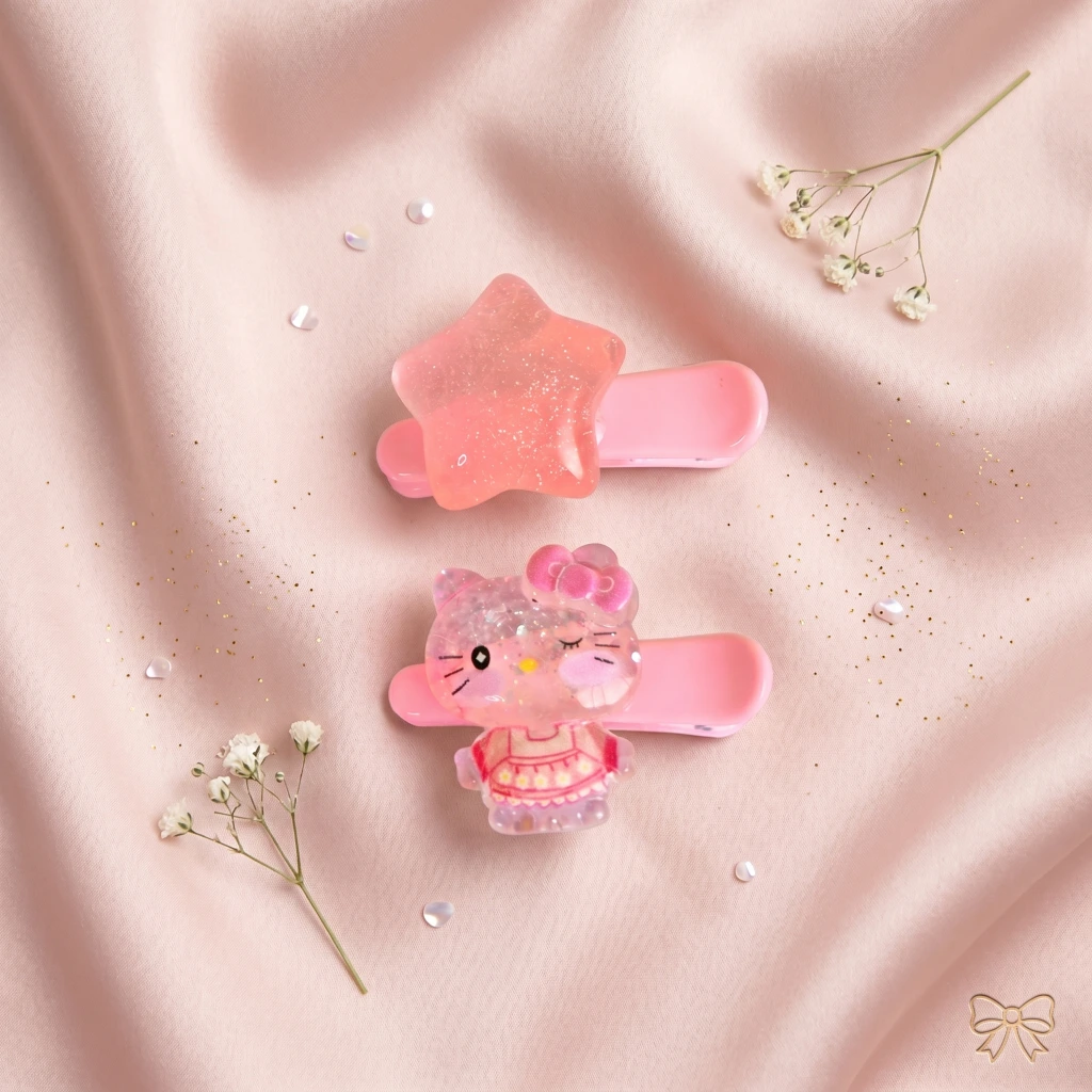 QDORA Kids Pink Star & Kitty Snap Hair Clip Set image 2