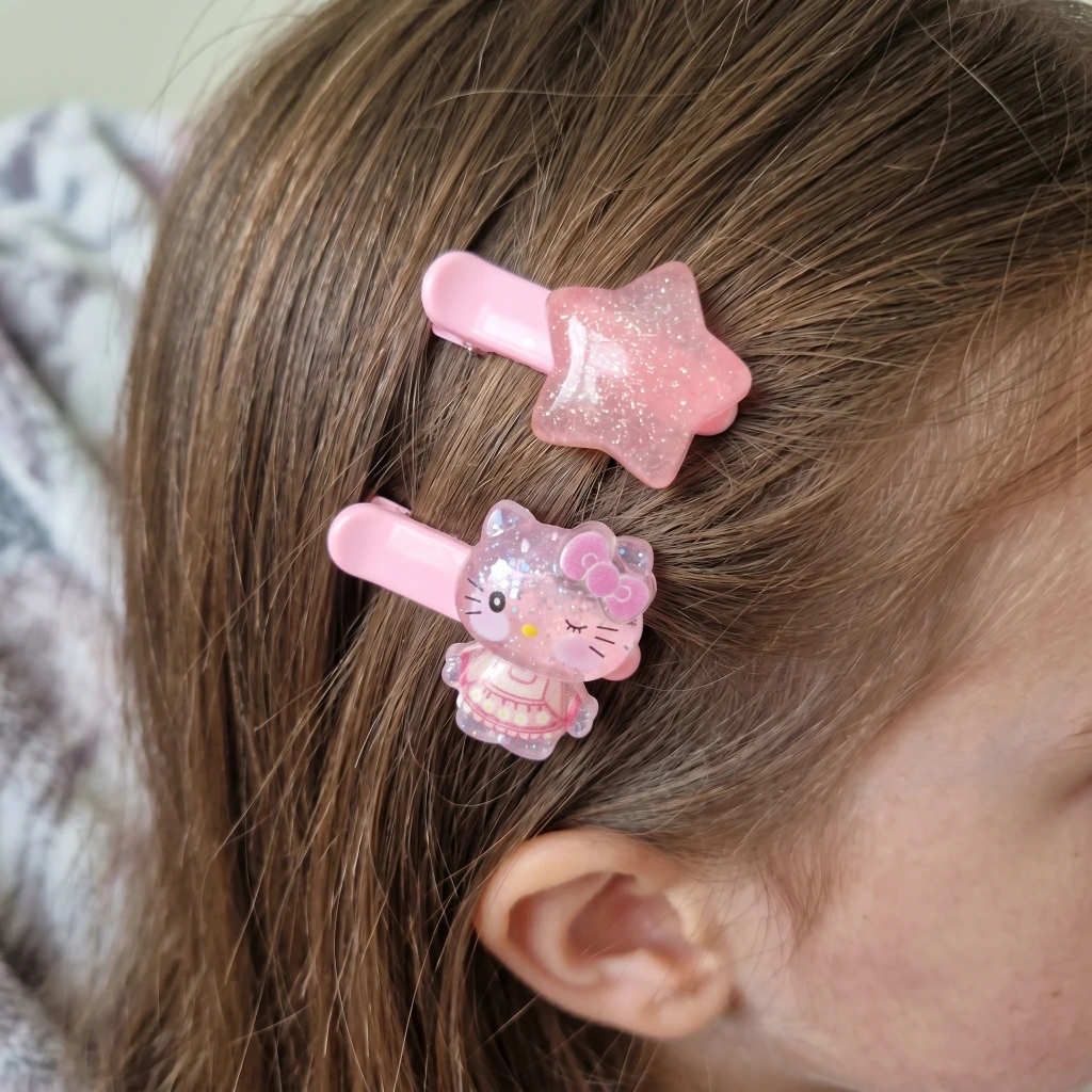 QDORA Kids Pink Star & Cat Snap Hair Clip Set image 2