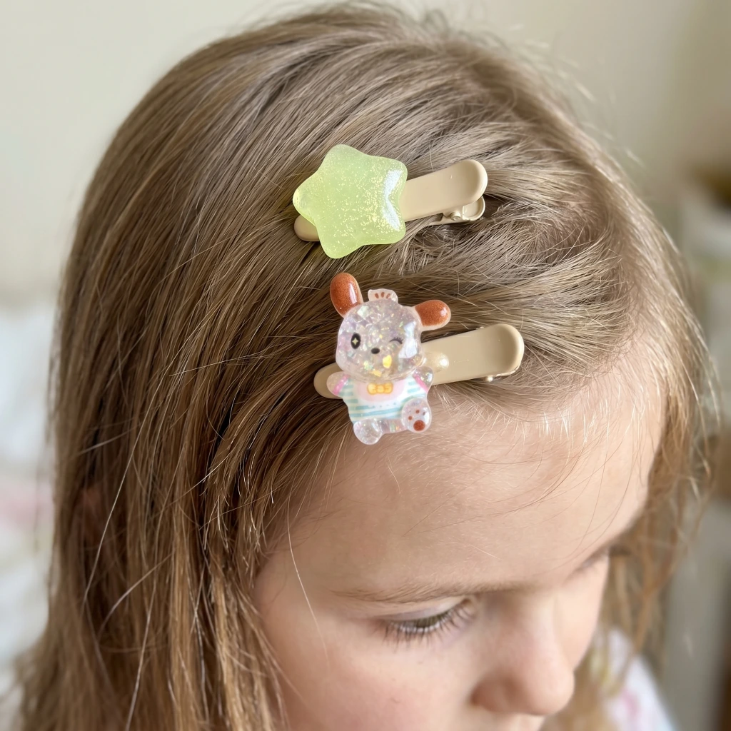 QDORA Kids Green Star & Puppy Snap Hair Clip Set image 2
