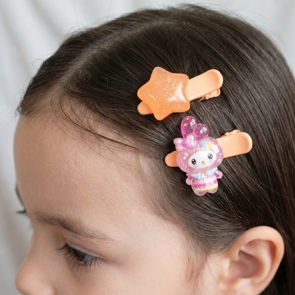 QDORA Kids Orange Star & Character Snap Hair Clip Set image 1