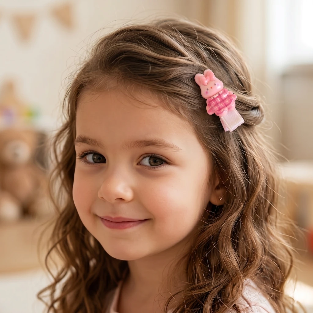 QDORA Kids Pink Rabbit Character Alligator Hair Clip Set image 2