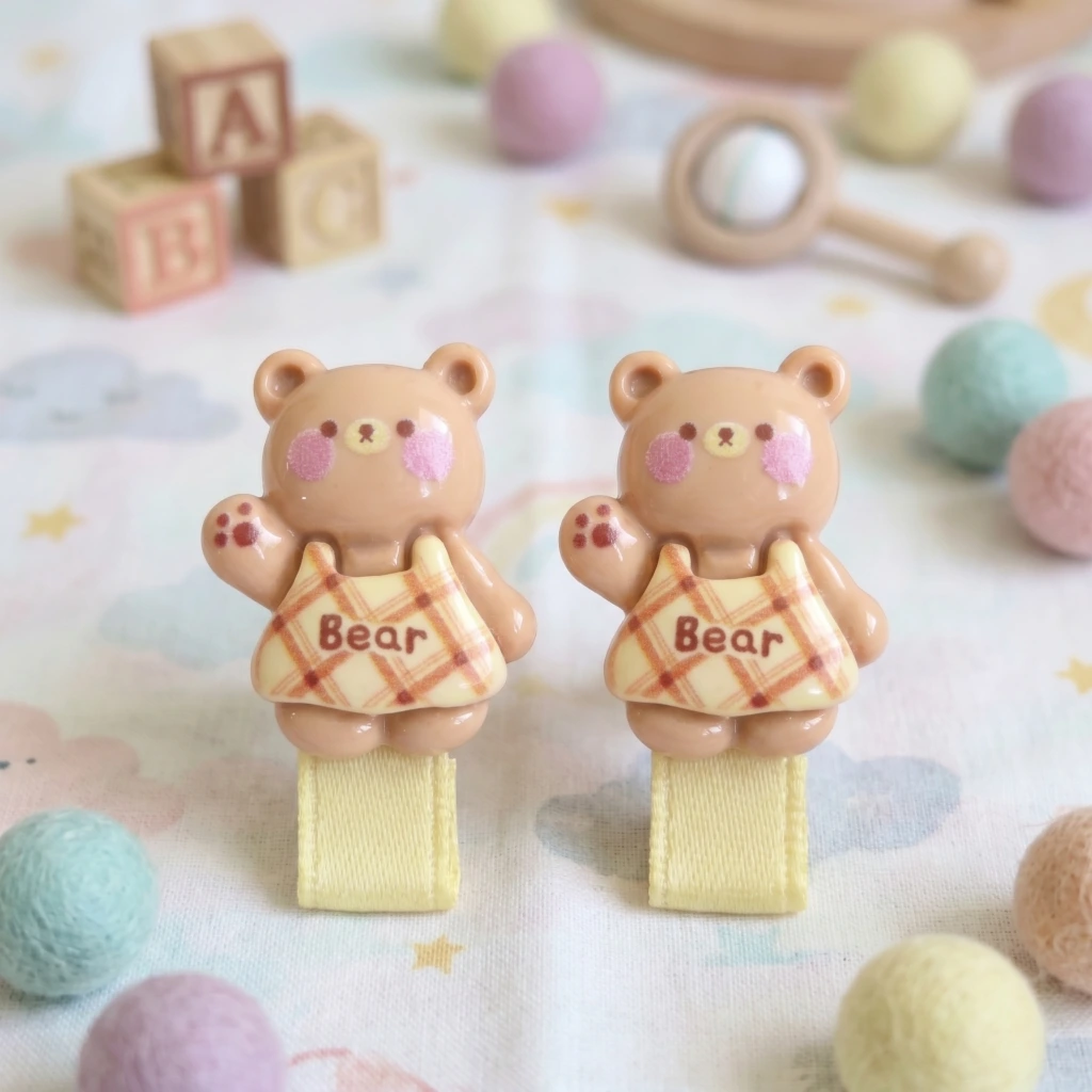 QDORA Brown Bear Plaid Dress Alligator Hair Clip Set image 2