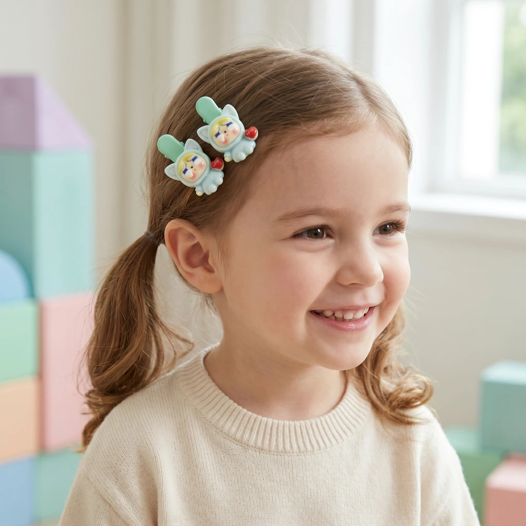 QDORA Blue Cat Character Alligator Hair Clip Set image 1