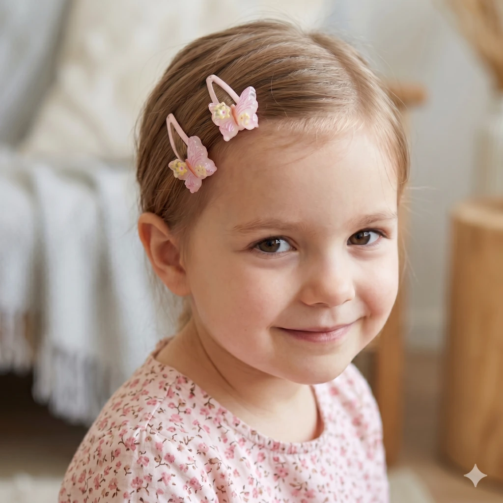 QDORA Pink Butterfly Snap Hair Clip Set image 2