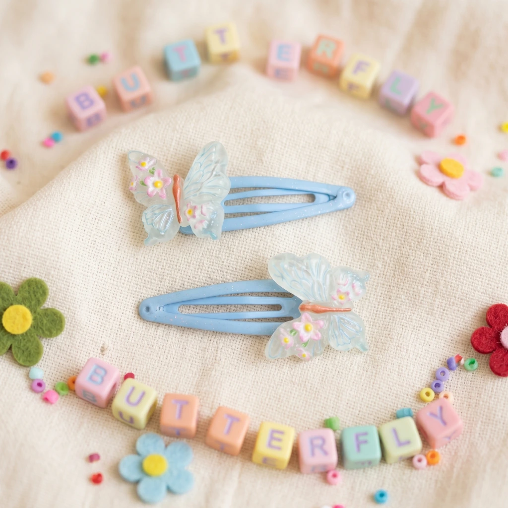 QDORA Blue Butterfly Floral Snap Hair Clip Set image 1