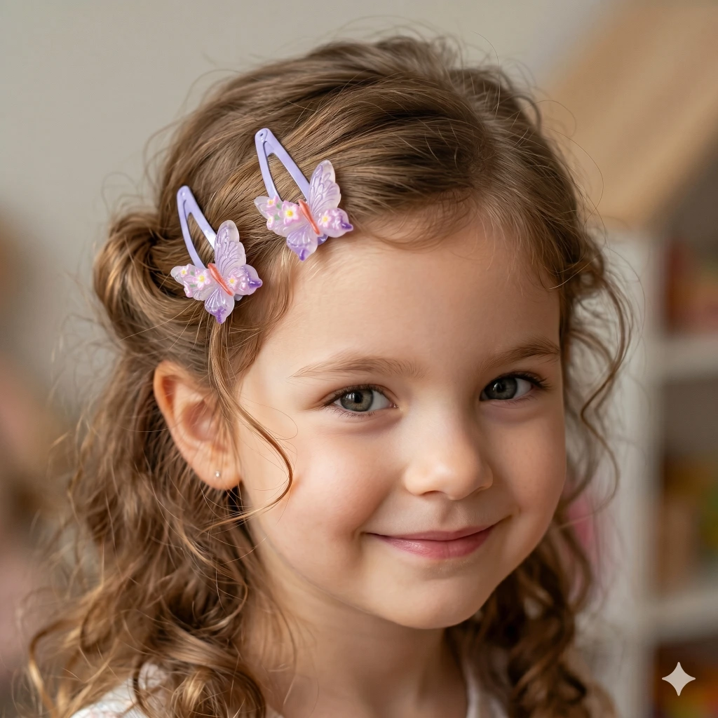 QDORA Purple Butterfly Floral Snap Hair Clip Set image 2