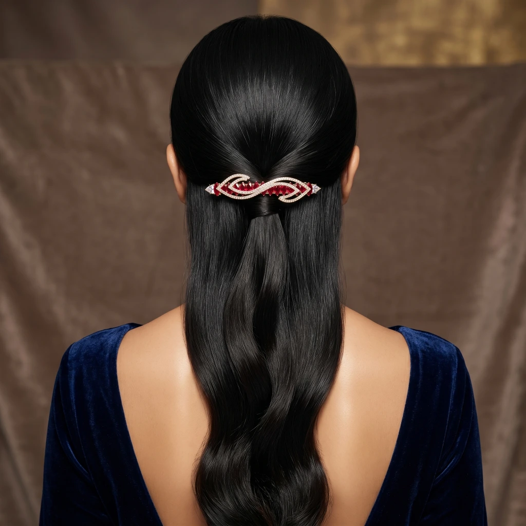 QDORA Silver Red Crystal Wave Barrette image 2