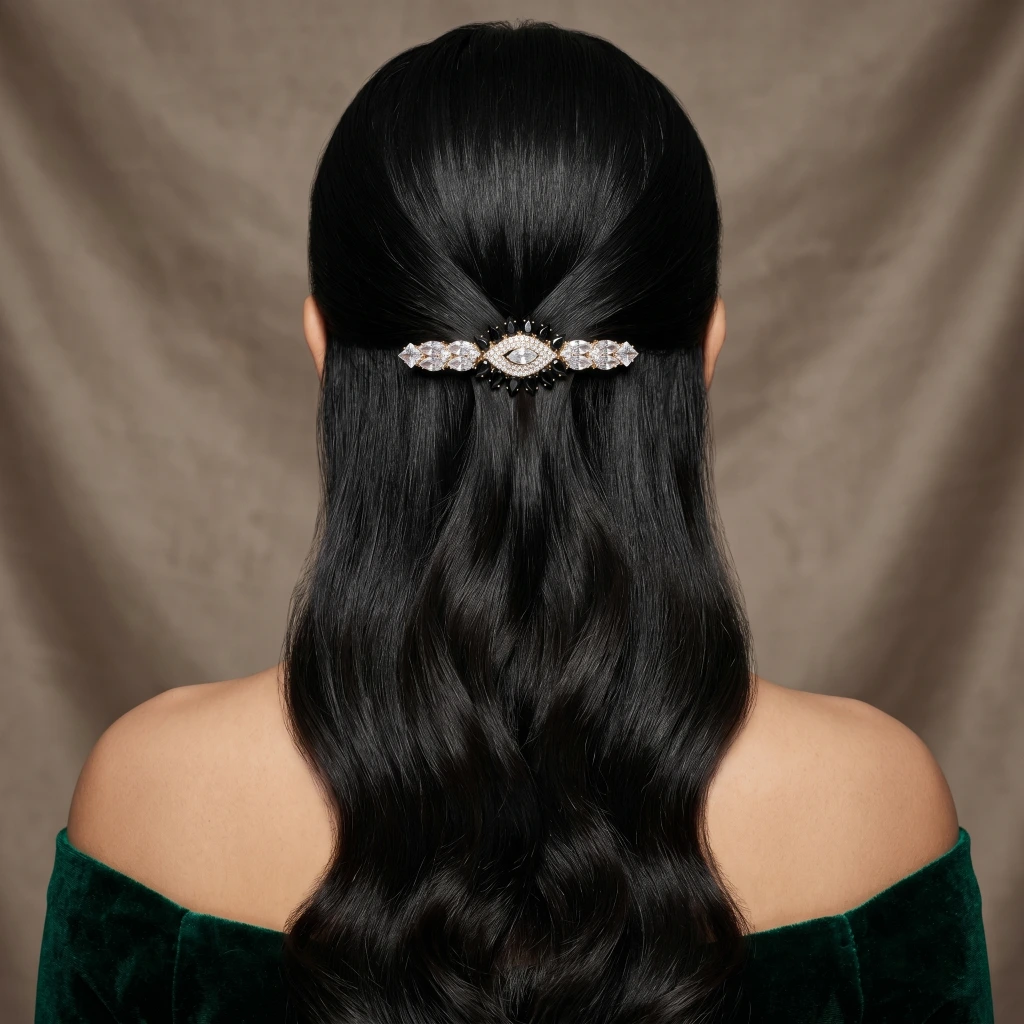QDORA Gold Black Crystal Floral Barrette image 2