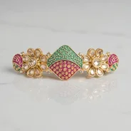 QDORA Gold Enamel Kundan Floral Barrette