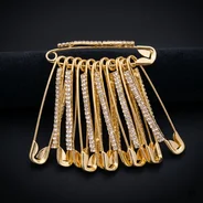 QDORA Gold Crystal Dangling Safety Saree Pin