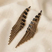 QDORA Gold Black Stone Chandelier Earrings
