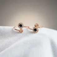 QDORA Rose Gold Black Stone Halo Open Ring
