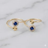 QDORA Gold Blue Stone Halo Open Ring