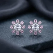 QDORA Silver Pink Crystal Halo Studs