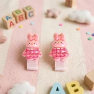 QDORA Kids Pink Rabbit Character Alligator Hair Clip Set