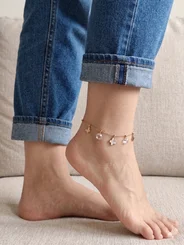 QDORA Rose Gold Butterfly Crystal Charm Anklet